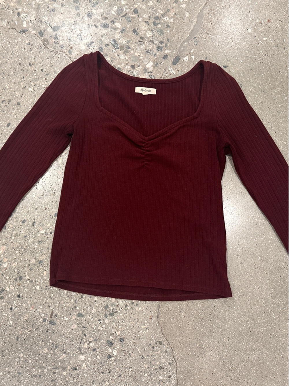Madewell Ribbed Long-Sleeve Scoop-Neck Top in Burgundy